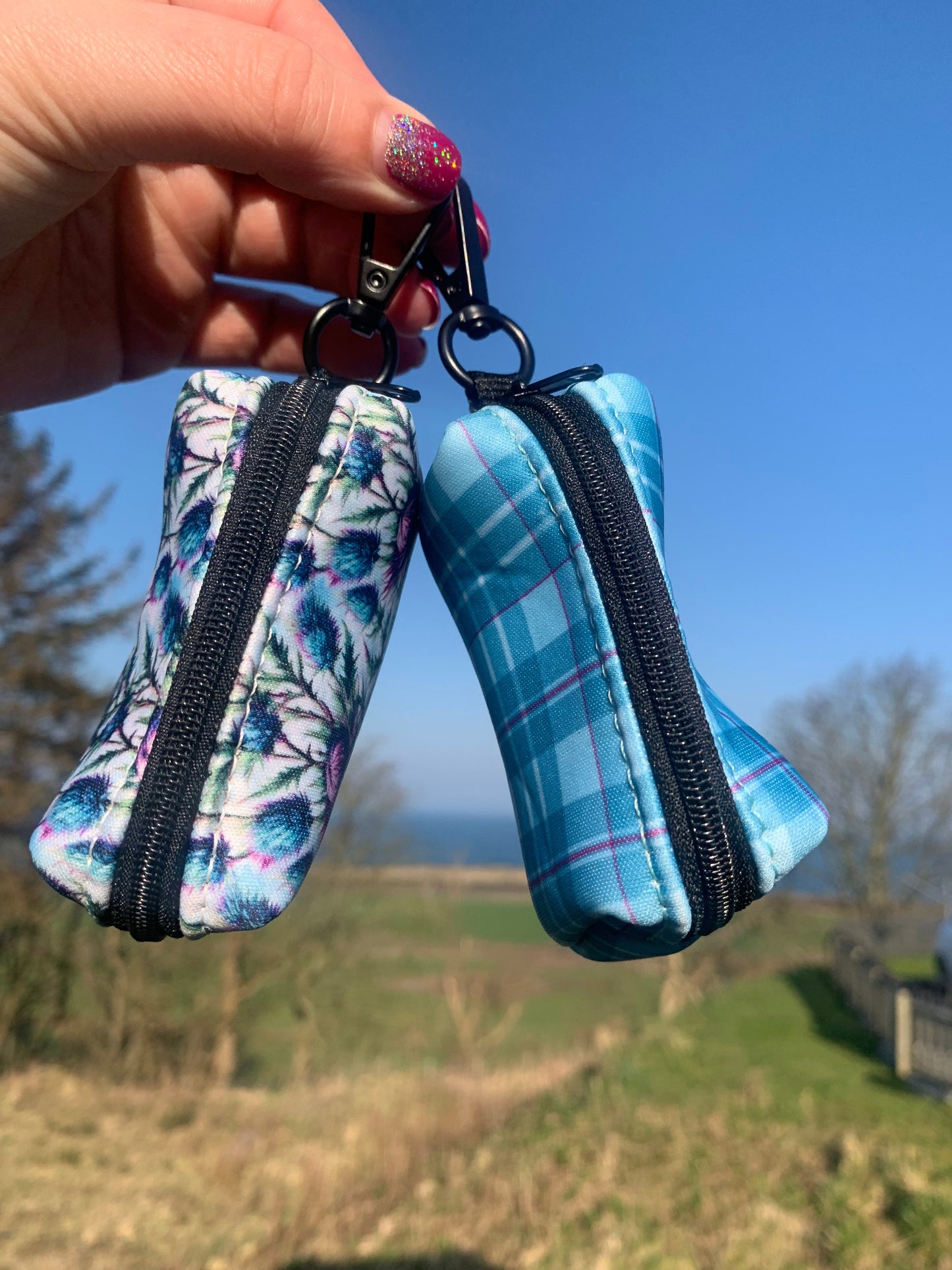 Poo Bag Holder Turquoise Tartan