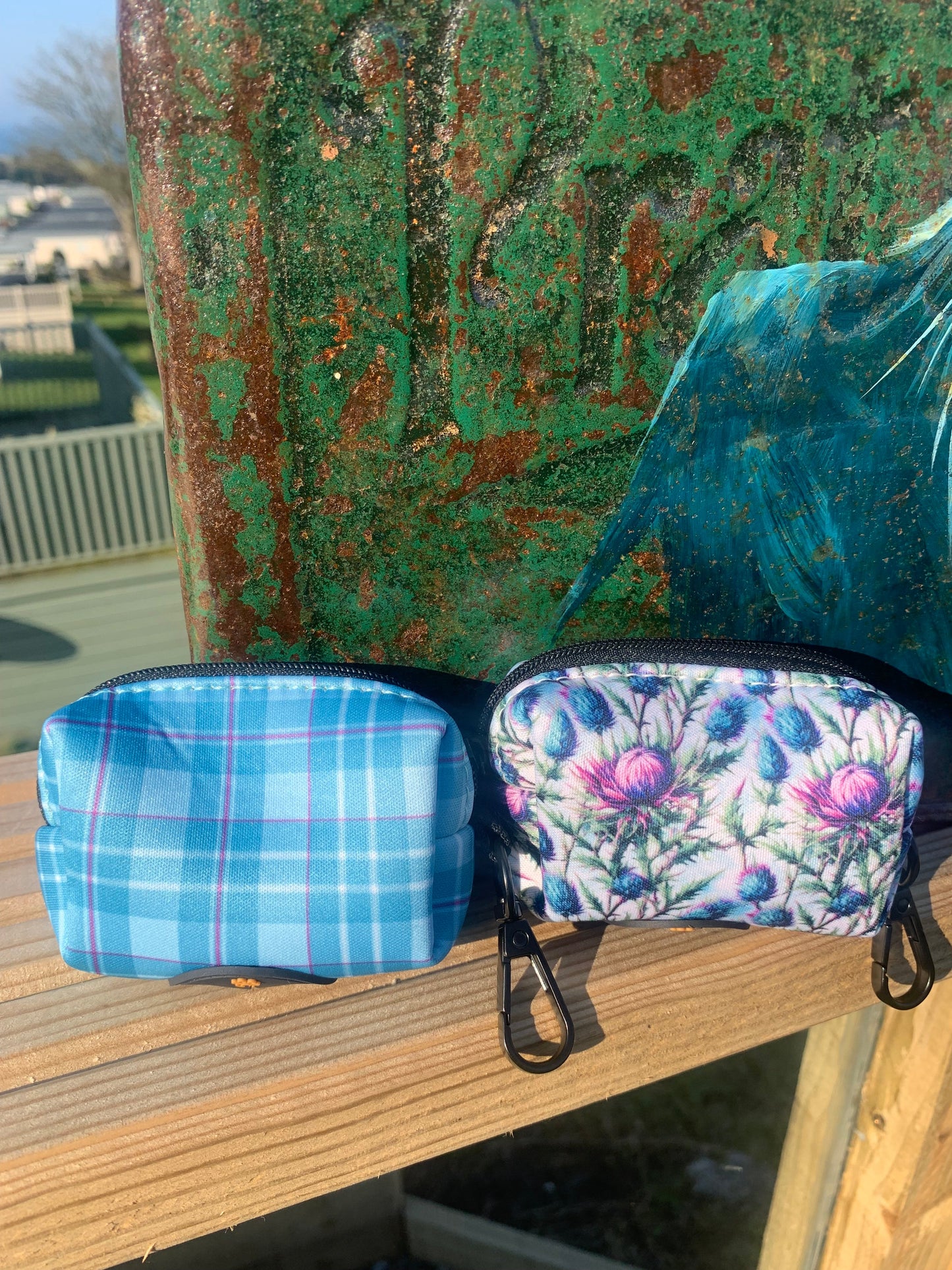 Poo Bag Holder Turquoise Tartan